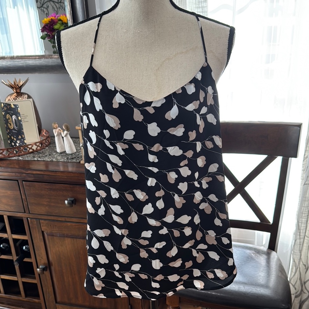 Chic Black Camisole with White Floral Design